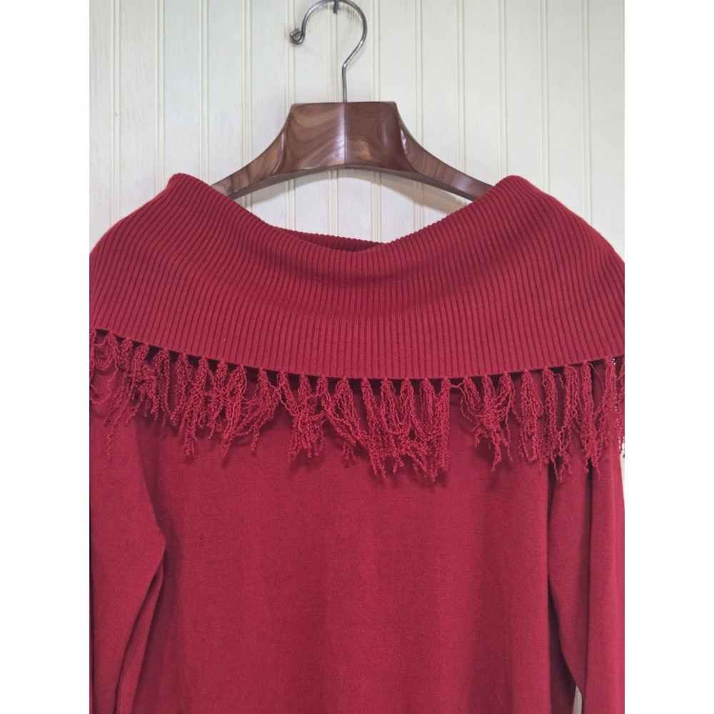 Cato Sweater Womens 18/20W Red Fringe Cowl Neck Ribbed‎ Collar Pullover Plus